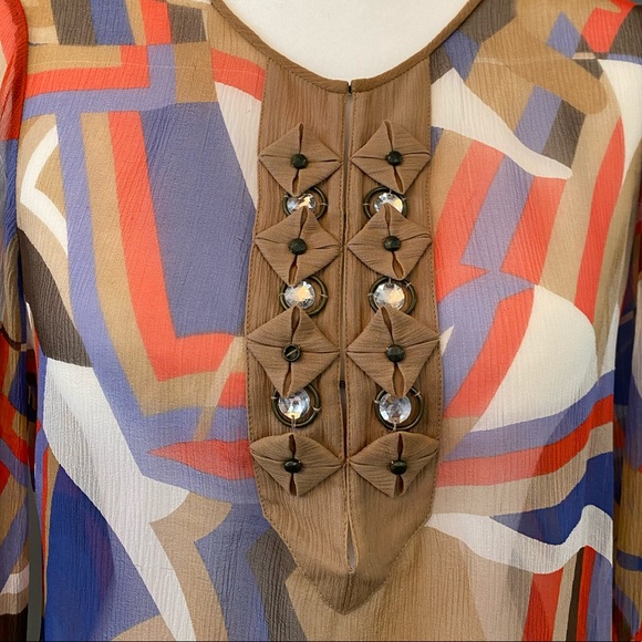 Eli Tahari print see through blouse - Picture 2 of 5